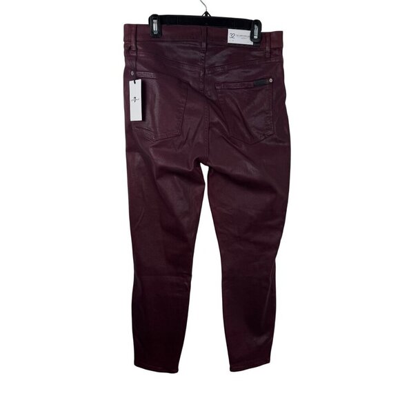 7 for All Mankind NEW Burgundy Waxed Denim High Waist Ankle Skinny Women's Sz 32 - Picture 4 of 9